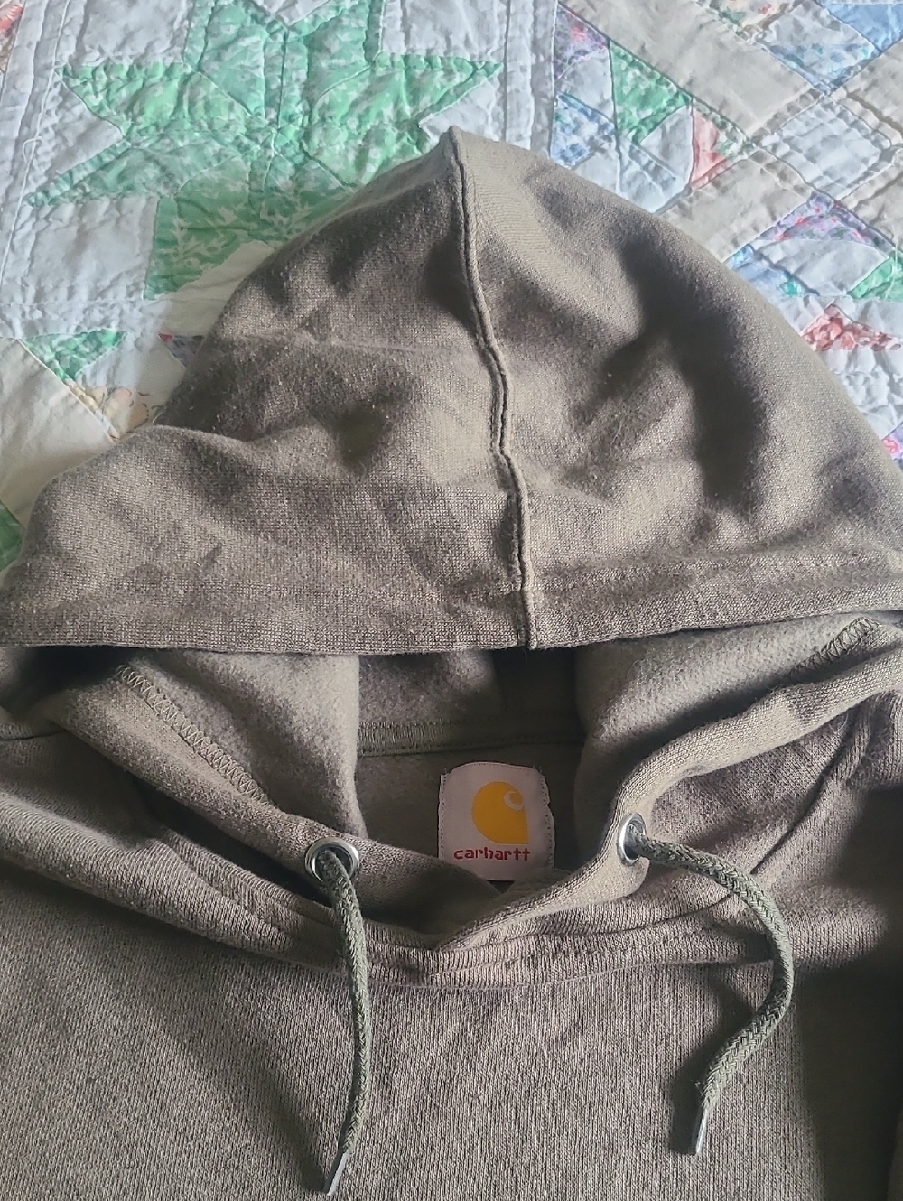 Carhartt Men's Hooded Sweatshirt in Olive with Sleeve Logo - Picture 3 of 5